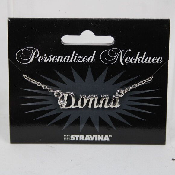 DONNA Name Silvertone Rhinestone 14.5" w 4.5" Multi Ring Ext Necklace - Picture 9 of 12